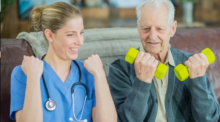 doctor showing patient physical therapy techniques